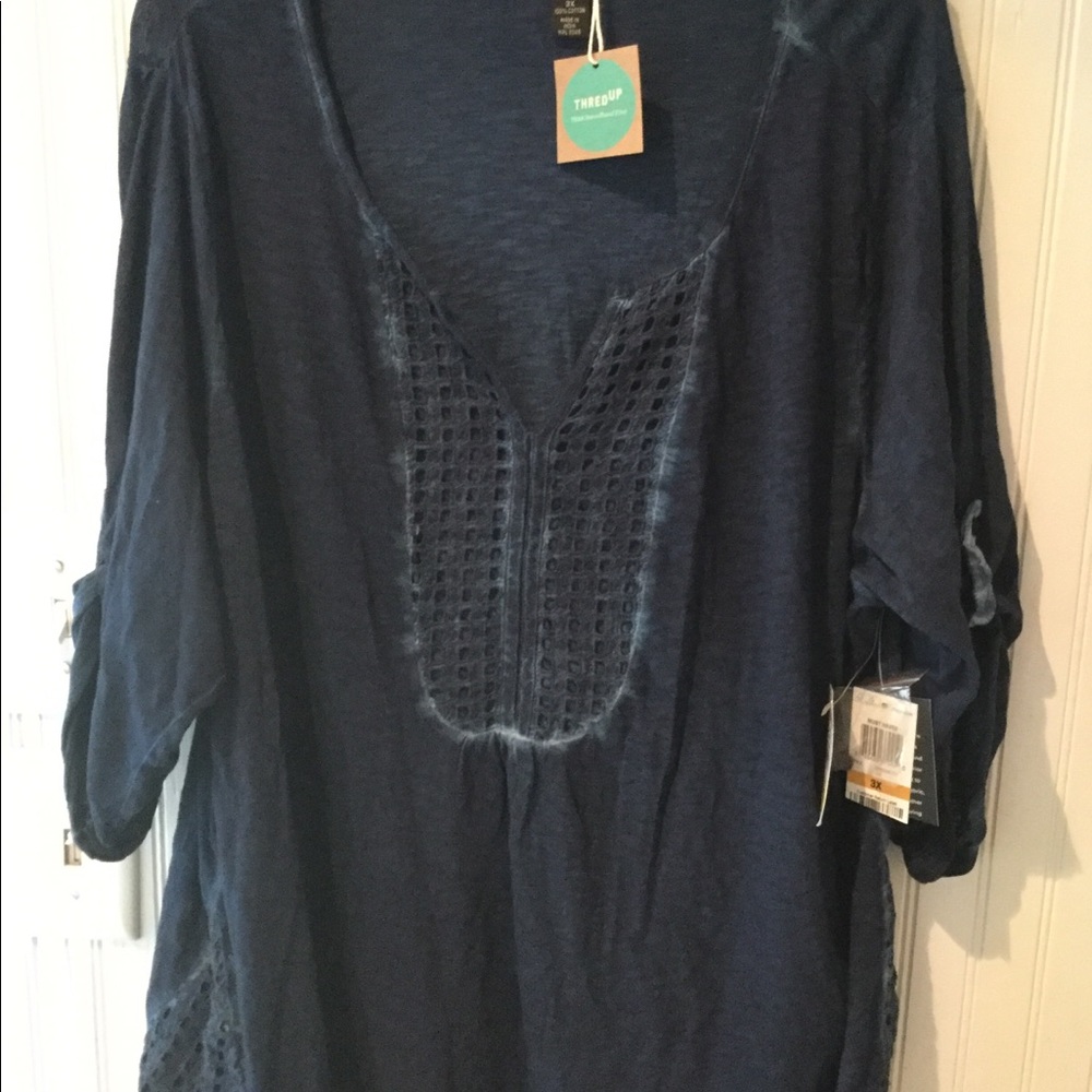 Style & Co 3X Tie Dye Shirt Thred Up NWT Blue L/S